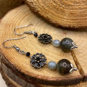 Cottage Core Earrings Green, Black and Gray